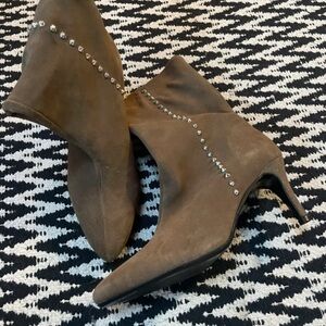 Chic Brown Suede Heeled Boots with Stud Accents